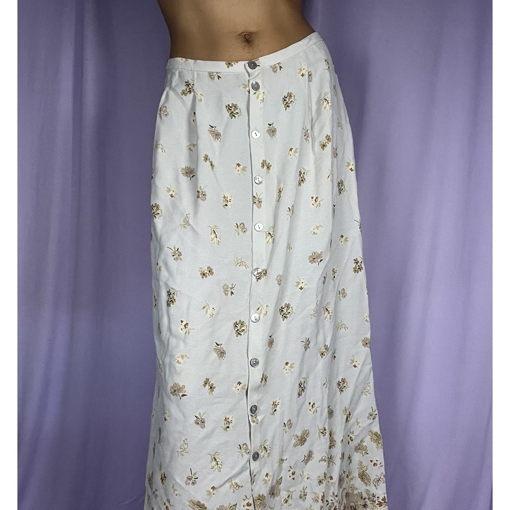 Max Studio Mint & Beige Floral Button Down Midi Skirt Womens Size S Sheer Flowy